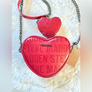 Steve Madden Logo Embossed Heart Shaped Crossbody Bag w/ Heart Shaped Wallet NWT